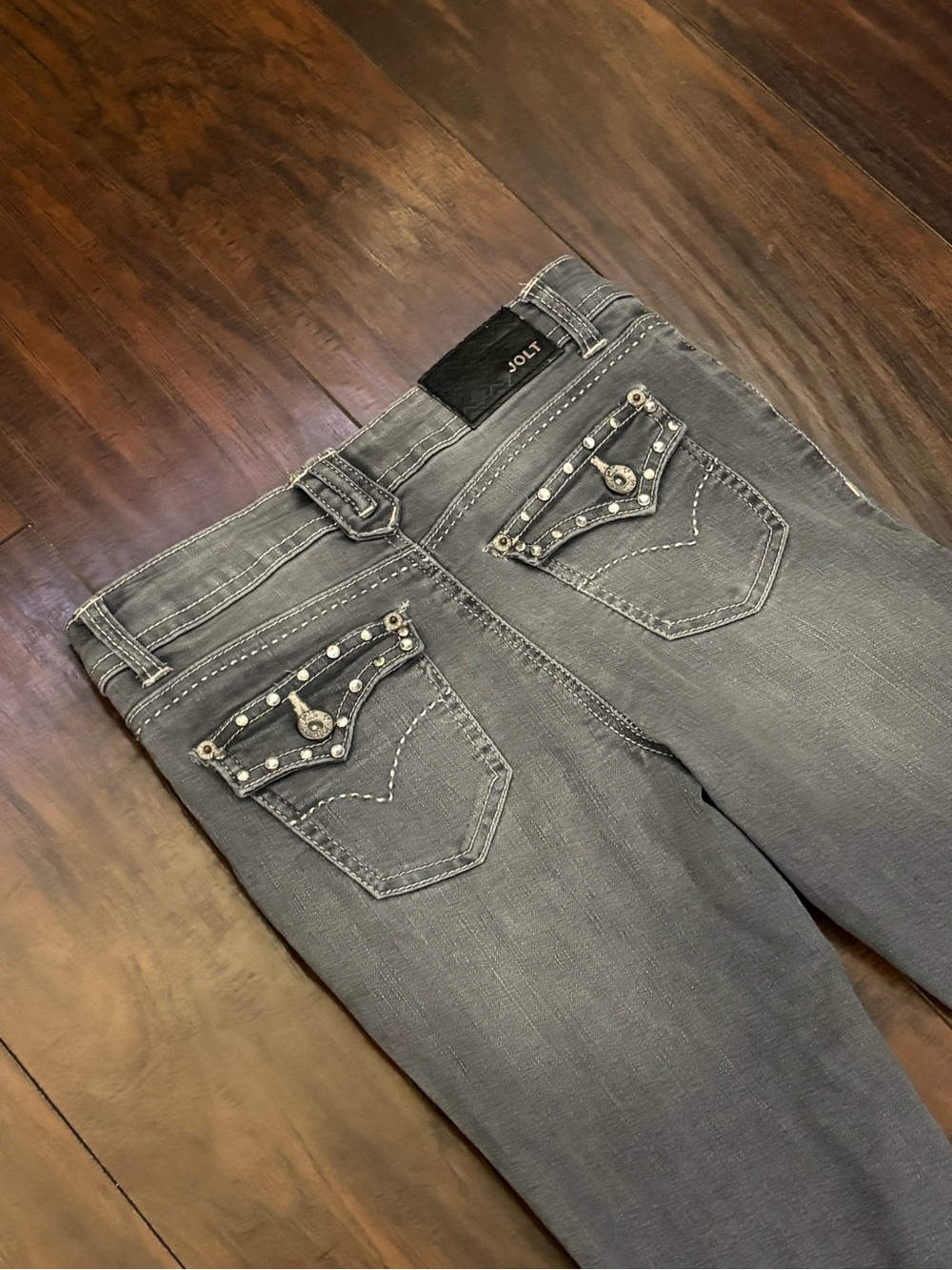 Jolt Gray Denim Jeans with Studded Back Pockets